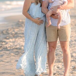 Light blue crop top maternity jumpsuit